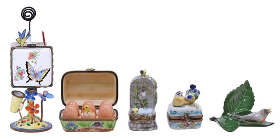 (6) ENAMEL, LIMOGES & HEREND PORCELAIN CABINET ITEMS