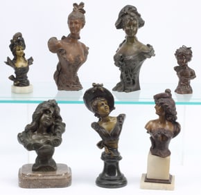 (7) ART NOUVEAU PATINATED METAL BUSTS, YOUNG LADIES & CHILD
