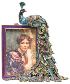 JAY STRONGWATER ENAMEL & SWAROVSKI CRYSTAL PEACOCK PICTURE FRAME