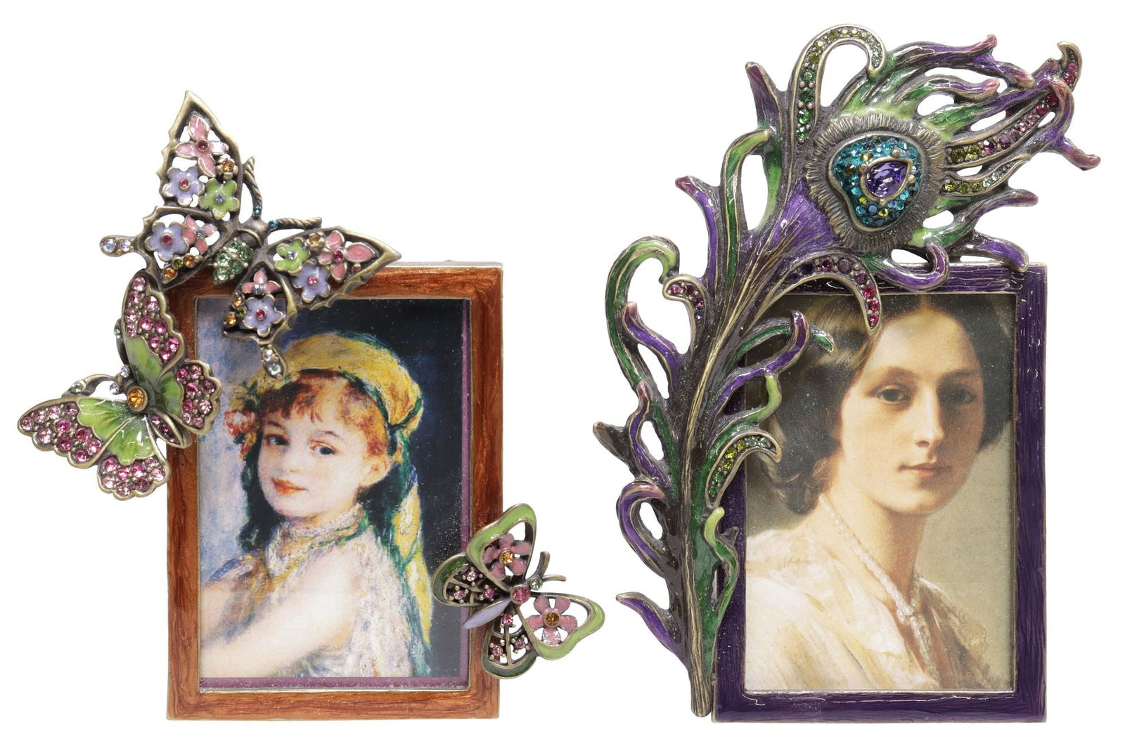 (2) JAY STRONGWATER PEACOCK FEATHER & BUTTERFLY PICTURE FRAMES (1 of 4)