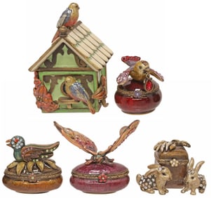 (5) JAY STRONGWATER ENAMEL & CRYSTAL BIRDS GIFTWARE TRINKET BOXES