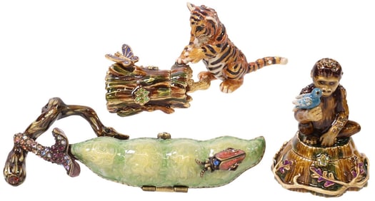 (3) JAY STRONGWATER ENAMEL & SWAROVSKI CRYSTAL FIGURAL TRINKET BOXES
