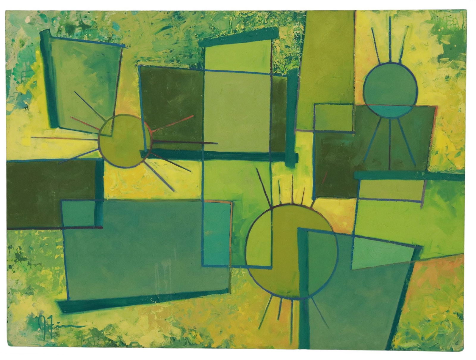 JAMES D. FINN (20TH C.) MODERN GEOMETRIC PAINTING, 40" X 54" (1 of 3)