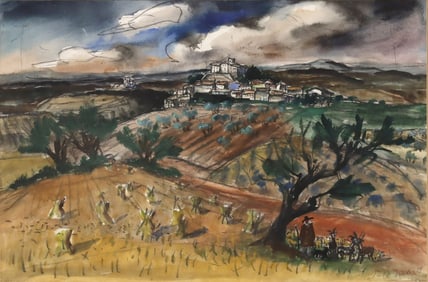 JEAN-CLAUDE IMBERT (D.1993) WATERCOLOR PASTORAL LANDSCAPE