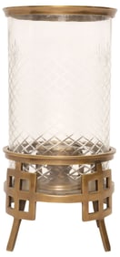 LARGE CUT GLASS & GILT METAL HURRICANE CANDLE HOLDER