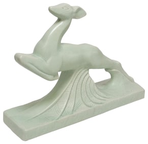 GEORGES CASSIN (20TH C) ART DECO CERAMIC LEAPING DEER SCULPTURE
