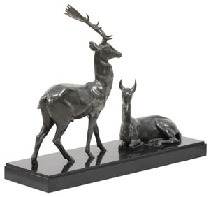 FRENCH IRENEE ROCHARD (1906-1984) ART DECO WILDLIFE DEER SCULPTURE