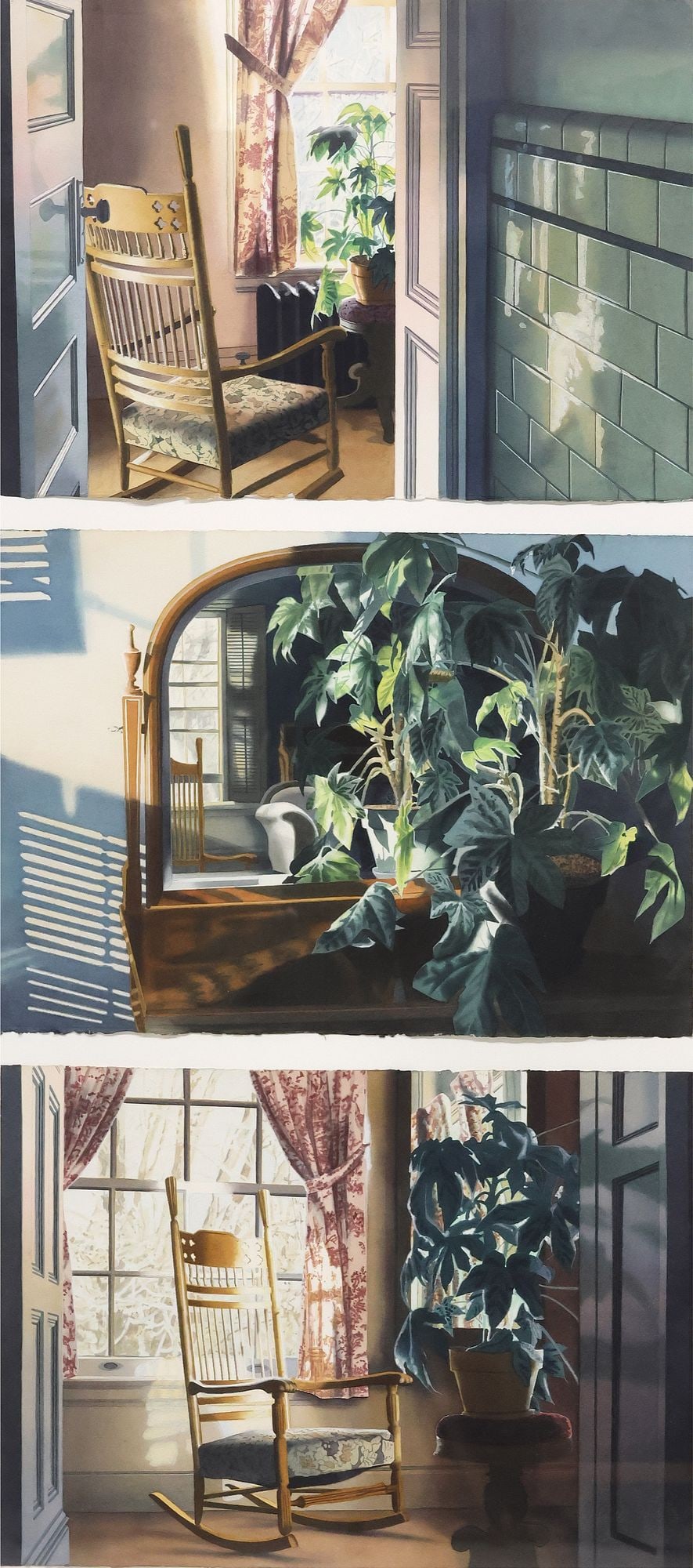 LEIGH BEHNKE (B.1946) DOMESTIC INTERIOR WATERCOLOR TRIPTYCH (1 of 3)