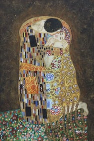AFTER GUSTAV KLIMT ACRYLIC PAINTING 'THE KISS' 36" X 24"