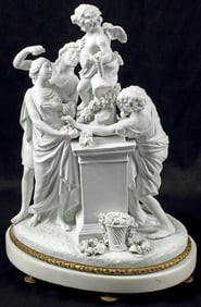 SEVRES STYLE BISCUIT PORCELAIN FIGURE GROUP ON MARBLE BASE
