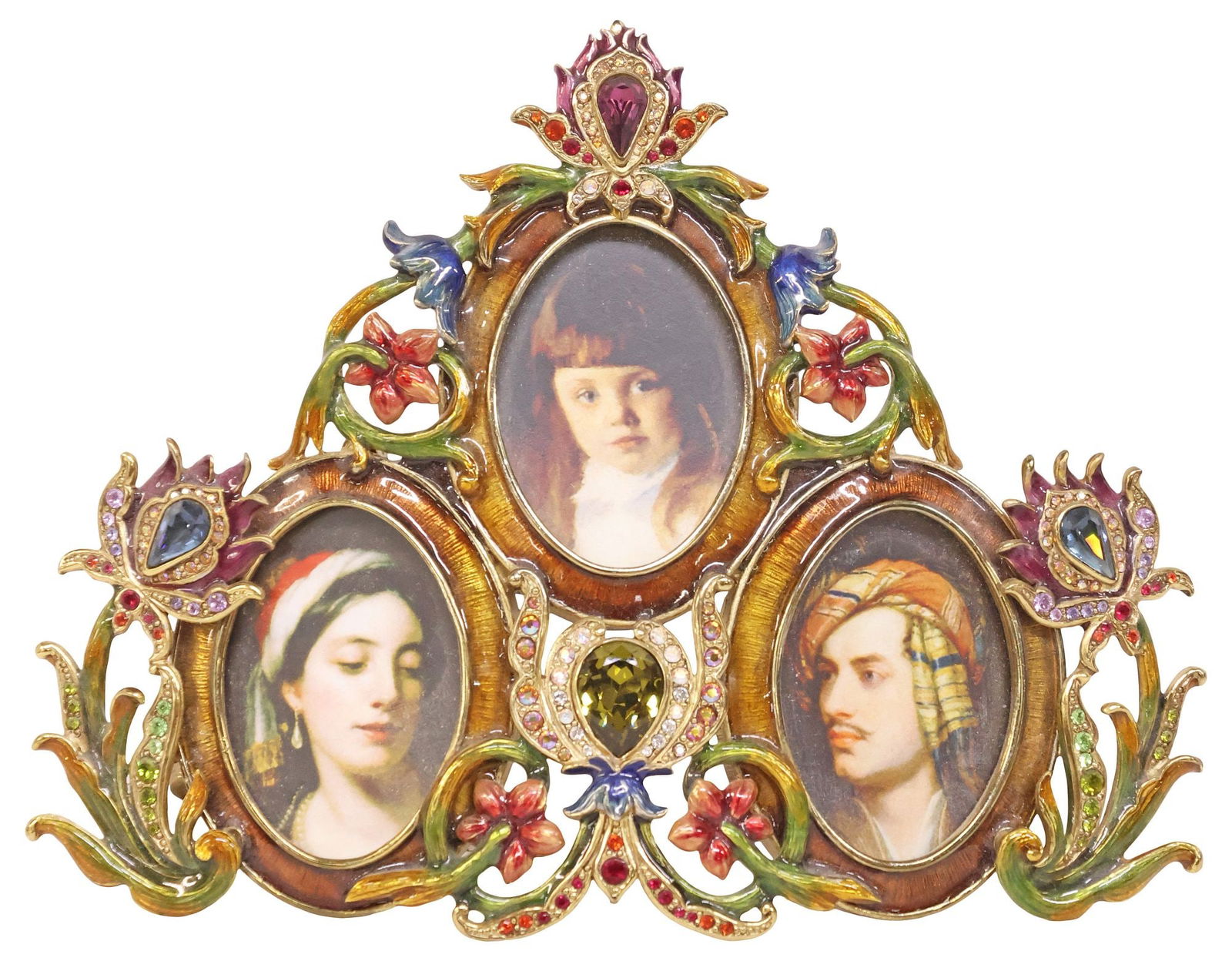 JAY STRONGWATER ENAMEL & SWAROVSKI CRYSTAL TRIPLE OVAL PICTURE FRAME (1 of 4)