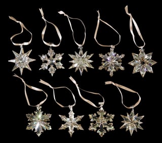 (9) SWAROVSKI CRYSTAL SOCIETY (SCS) ANNUAL CHRISTMAS ORNAMENTS