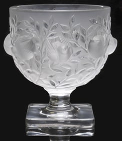 FRENCH LALIQUE FROSTED ART CRYSTAL 'ELIZABETH' FOOTED VASE