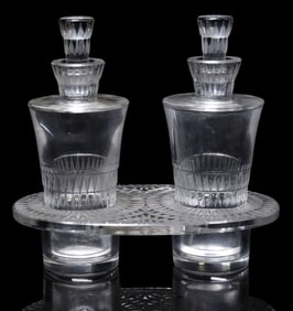 FRENCH LALIQUE ART CRYSTAL 'BOURGUEIL' OIL & VINEGAR CRUET