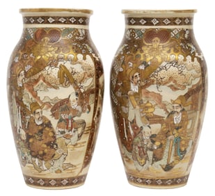 (2) JAPANESE SATSUMA PARCEL-GILT & ENAMELED VASES
