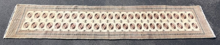 ESTATE HAND-TIED BOKHARA RUNNER, 12'7" X 3'2"