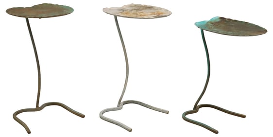 (3) SALTERINI PAINTED WROUGHT IRON 'LILY PAD' PATIO SIDE TABLES