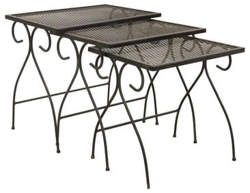 (3) SALTERINI STYLE WROUGHT IRON OUTDOOR PATIO NESTING TABLES