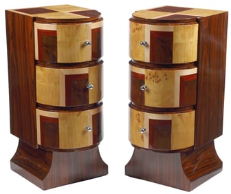 (2) ART DECO STYLE PARQUETRY INLAID BEDSIDE TABLES