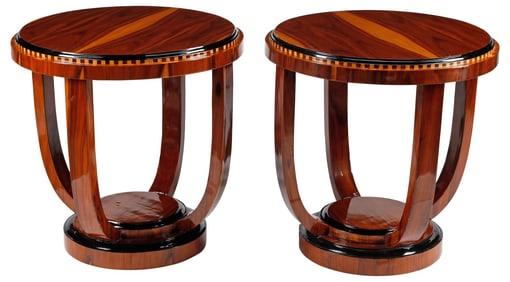 (2) ART DECO STYLE LACQUER & PARQUETRY SIDE TABLES