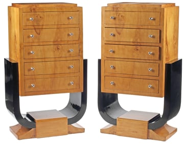 (2) ART DECO STYLE PARCEL-EBONIZED TALL CHESTS OF DRAWERS