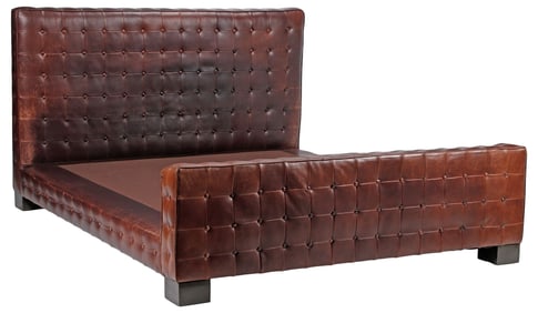 BUTTON-TUFTED BROWN LEATHER KING-SIZE BED