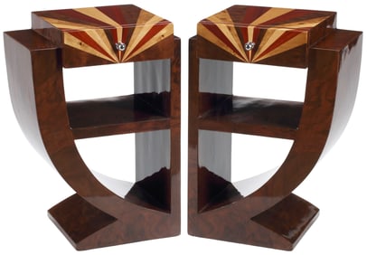 (2) ART DECO STYLE PARQUETRY-INLAID 1-DRAWER NIGHTSTANDS