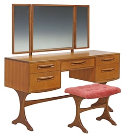 (2) G PLAN 'FRESCO' MID-CENTURY MODERN TEAK VANITY & STOOL