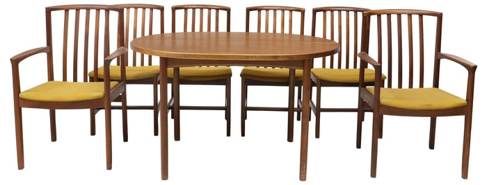 (7) DUX MID-CENTURY MODERN TEAK DINING TABLE & CHAIRS