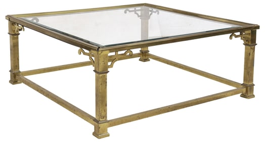 MASTERCRAFT (ATTRIB.) BRASS & GLASS GREEK KEY COFFEE TABLE