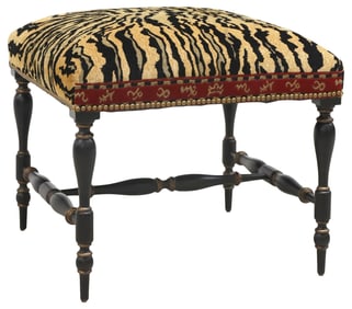 HOOKER FURNITURE TIGER PRINT CHENILLE UPHOLSTERED OTTOMAN/ FOOTSTOOL