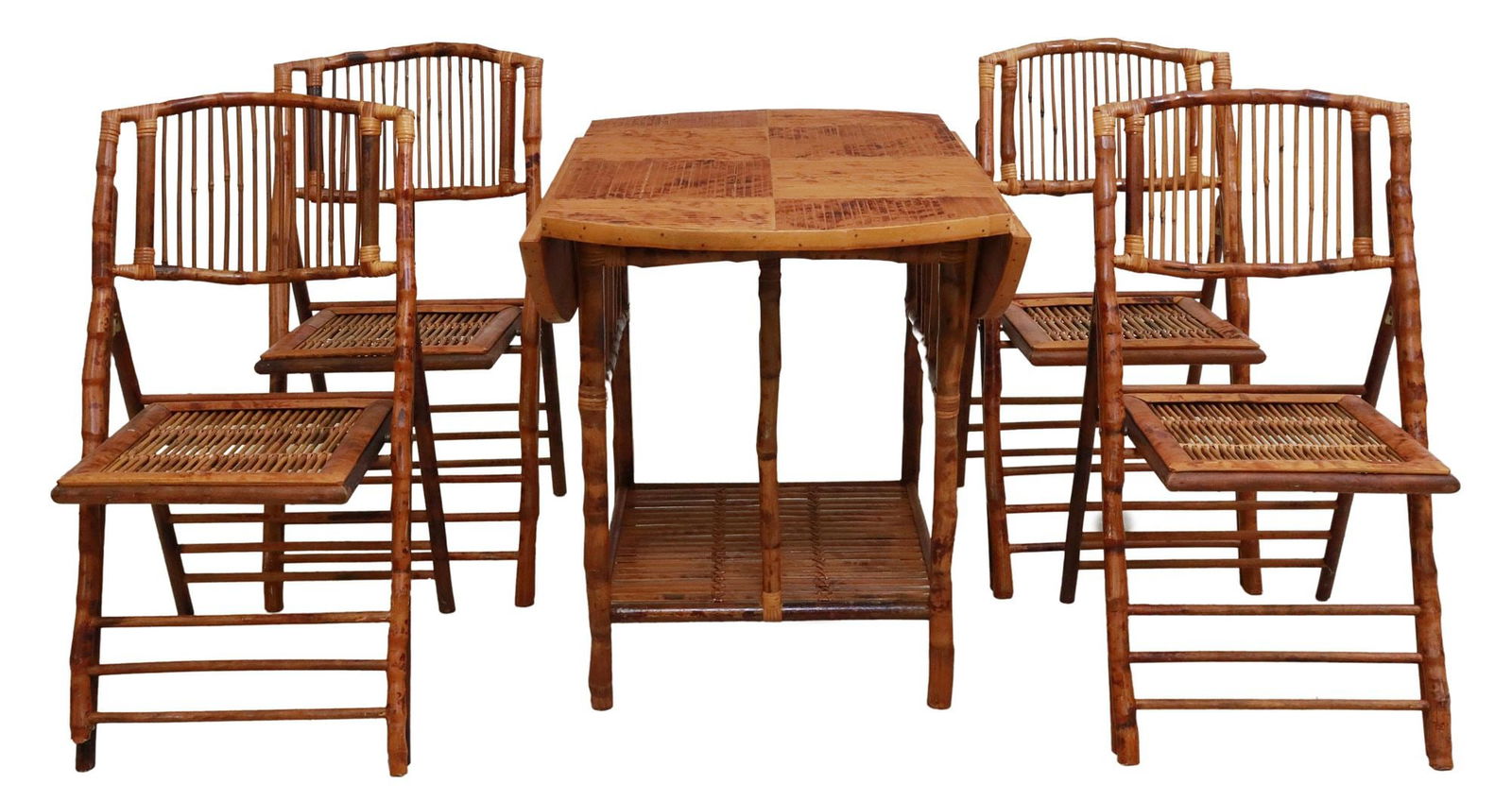 (5) BAMBOO DROP-LEAF TABLE & FOLDING CHAIRS (1 of 6)