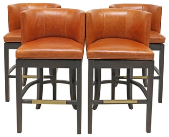 (4) BALLARD DESIGNS (ATTRIB.) LEATHER & EBONIZED WOOD SWIVEL COUNTER STOOLS