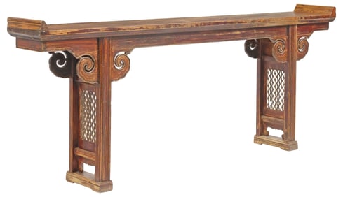 LARGE CHINESE CARVED HARDWOOD LONG ALTAR TABLE, 93.5"L