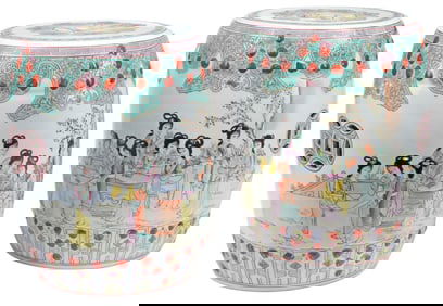 (2) CHINESE FAMILLE ROSE PORCELAIN GARDEN SEATS