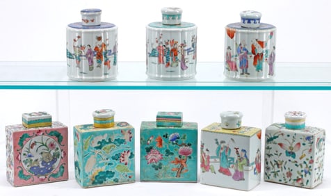 (8) CHINESE FAMILLE ROSE PORCELAIN TEA CADDIES