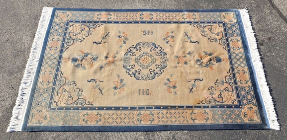ESTATE HAND-TIED CHINESE SILK RUG, 8'11" X 6'