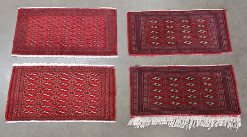 (4) ESTATE HAND-TIED TURKEMAN SCATTER RUGS, LARGEST: 3'8" X 1'10"