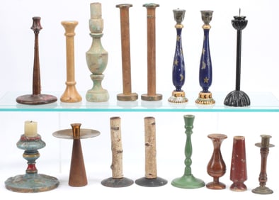 (16) COLLECTION OF ASSORTED WOOD CANDLESTICKS