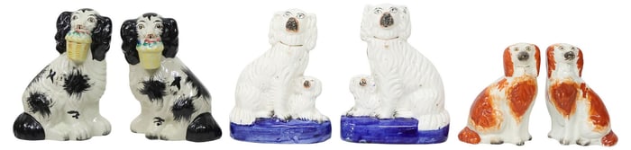 (6) ENGLISH STAFFORDSHIRE MANTEL DOGS, 4 VICTORIAN