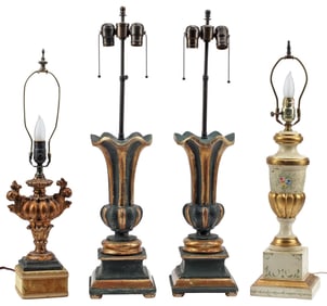 (4) ITALIAN PARCEL-GILT & PAINTED VASIFORM TABLE LAMPS