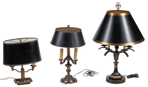 (3) EMPIRE STYLE BOUILLOTTE TABLE LAMPS
