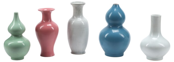 (5) CHINESE MONOCHROME GLAZED PORCELAIN VASES