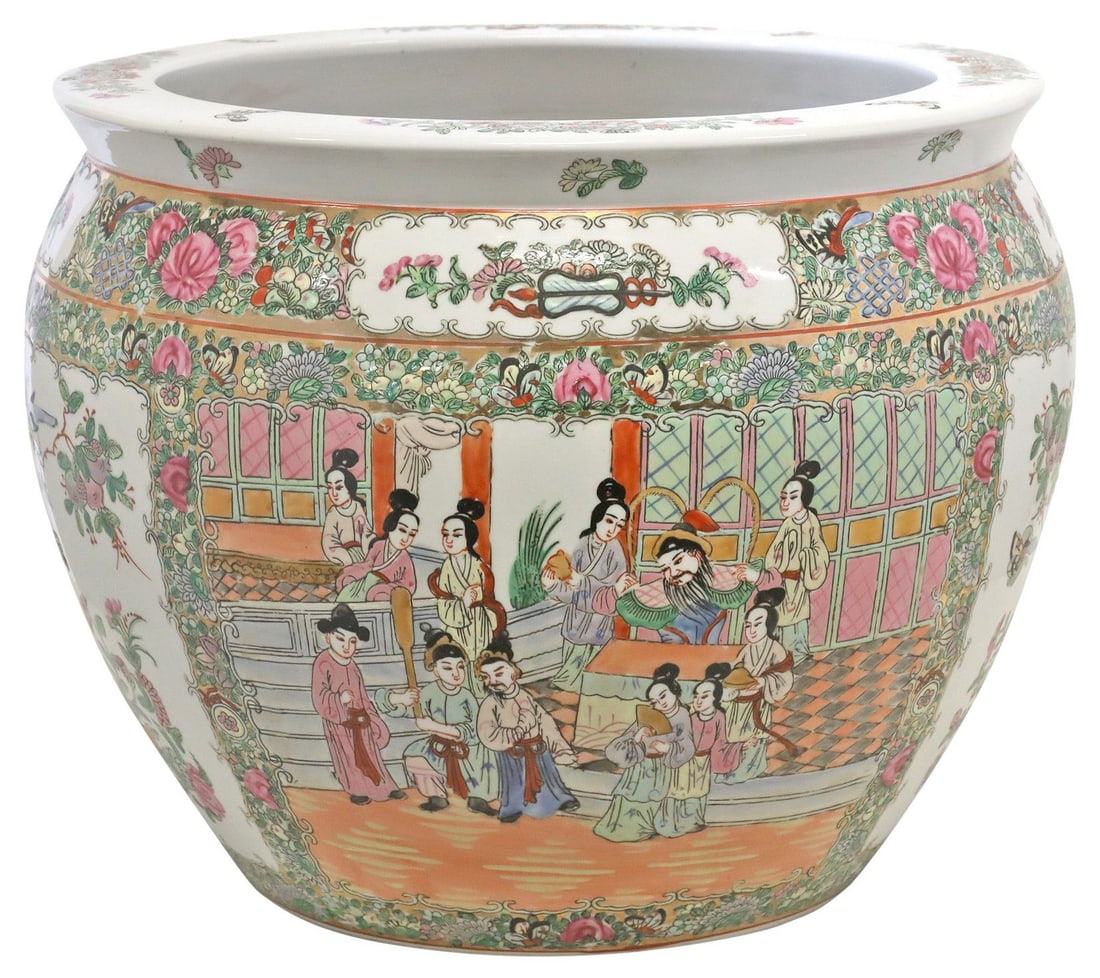 CHINESE ROSE MEDALLION PARCEL-GILT PORCELAIN FISH BOWL (1 of 5)