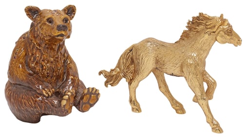 (2) JAY STRONGWATER 'HIGHLAND FLING' ENAMEL BEAR & 'COMPOSITION' HORSE