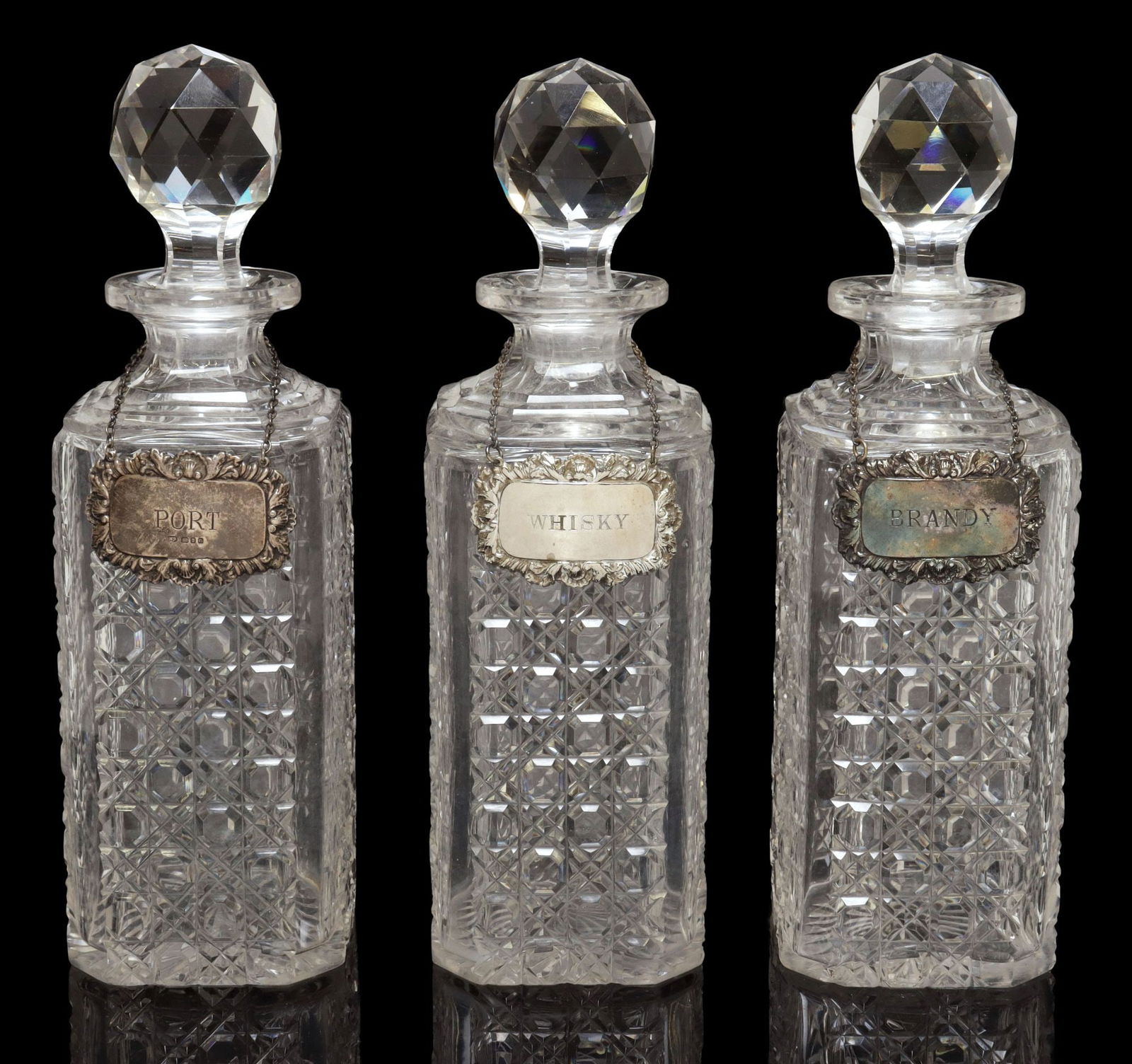 (3) EDWARDIAN CUT-CRYSTAL DECANTERS AND STOPPERS (1 of 4)