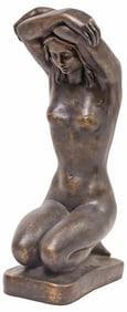 PAINTED CONCRETE SCULPTURE KNEELING FEMALE BATHER
