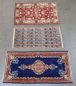 (3) ESTATE HAND-TIED GHANZI & KERMAN SCATTER RUGS, LARGEST: 3'4" X 2'