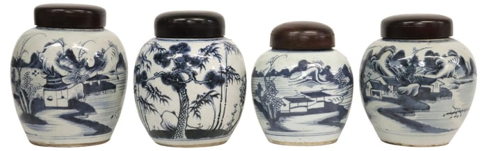 (4) CHINESE BLUE & WHITE LANDSCAPE GINGER JARS