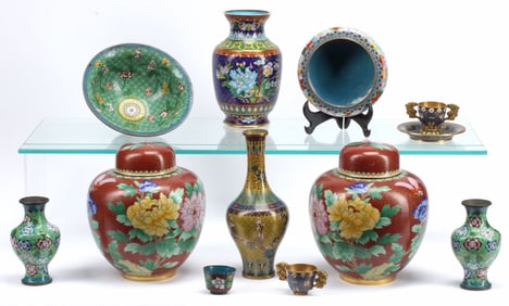 (12)  CHINESE CLOISONNE ENAMEL TABLE ARTICLES